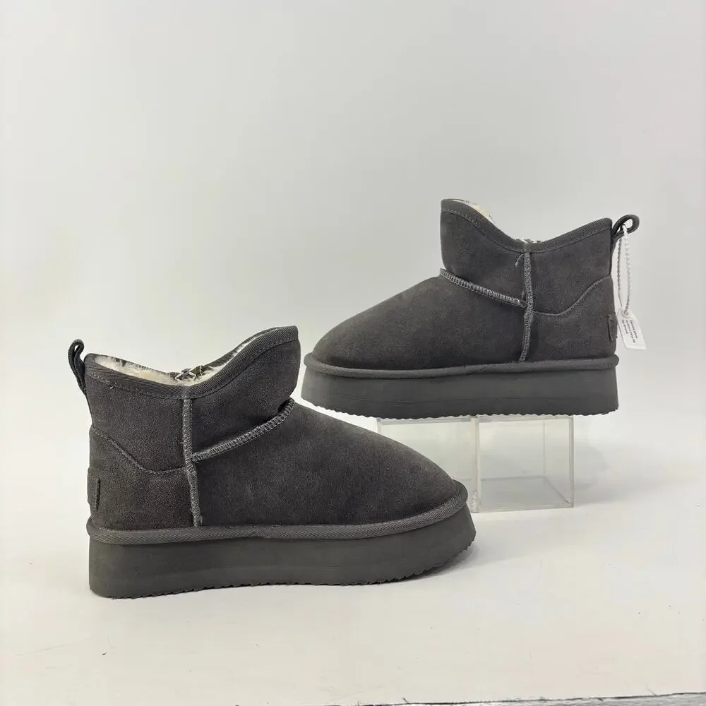 Women’s Suede Booties Size 7 Gray Genuine Leather Winter Comfort